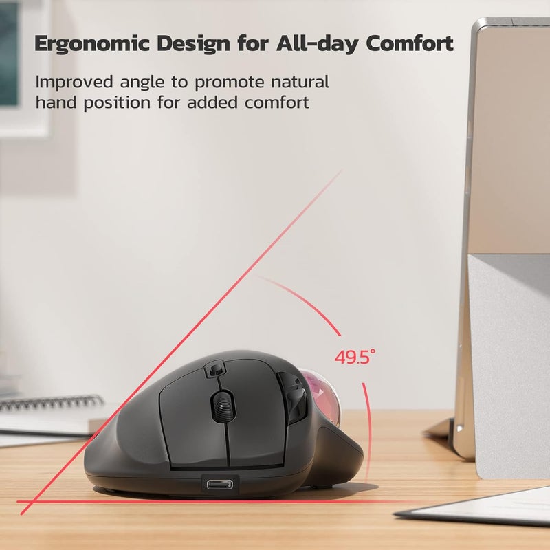 Nulea M501 Wireless Trackball Mouse, Rechargeable Ergonomic, Thumb-Controlled, Smooth Precision, 3-Device Connect (Bluetooth/USB), Fits PC, Laptop, Mac, Windows（Dusty Pink） - Image 5